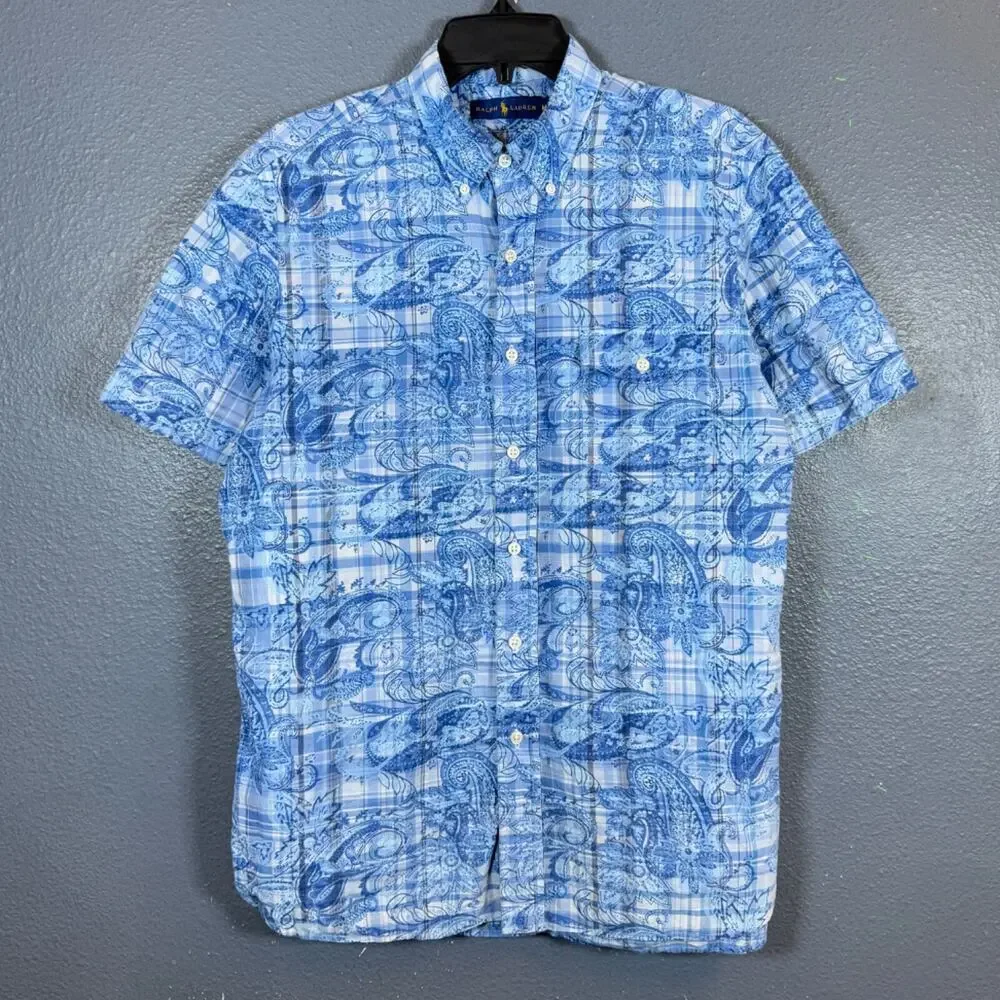 Polo Ralph Lauren M men’s blue short sleeve button up shirt flowers
